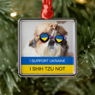 Ik steun Oekraïne I Shih Tzu Not Heart vlag Metalen Ornament