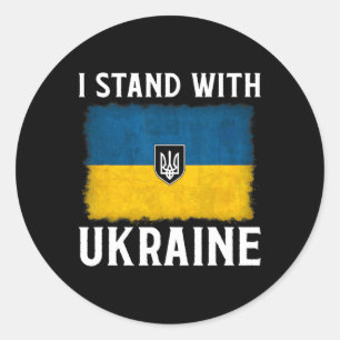 Ik Steun Oekraïne Steun Oekraïne Oekraïense Vlag Ronde Sticker