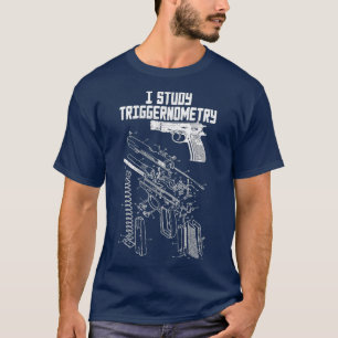 Ik studeer triggernometrie op het Pistool op de ru T-shirt