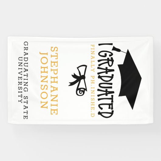 Ik studeerde eindelijk PH.INISHE.D Afstudeerder Sc Spandoek (Horizontaal)