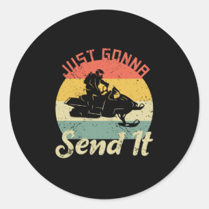 Ik stuur het gewoon Snowmobile rijden in de winter Ronde Sticker