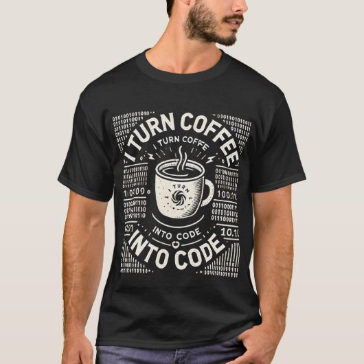Ik verander koffie in code T-shirt witte tekst (Voorkant)