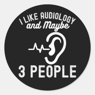Ik vind audiologie leuk en misschien 3 mensen ronde sticker
