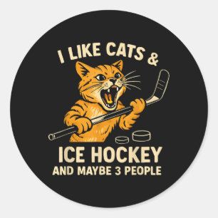 Ik vind ijshockey met katten leuk en misschien 3 m ronde sticker