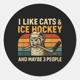 Ik vind katten ijshockey en misschien 3 mensen 7 ronde sticker