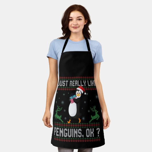 Ik vind Pinguïns echt leuk Ok Leuk Kerstfeest Schort (Gedragen)