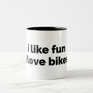 Ik vind plezier leuk, ik hou van fietsen tweekleurige koffiemok