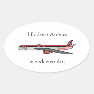 Ik vlieg Janet Airlines Ovale Sticker