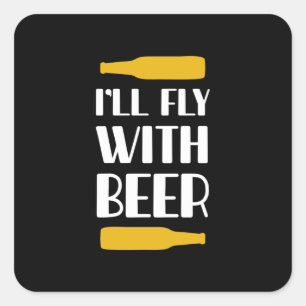 Ik vlieg met bier vierkante sticker