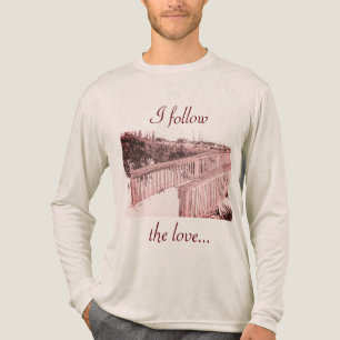 "Ik volg de liefde" Roze strand Walkway Art Tekeni Tri-Blend Shirt