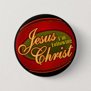 Ik volg Jezus Christus. Ronde Button 5,7 Cm
