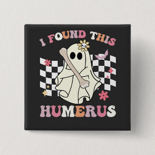 Ik vond dit humerus halloween spookskelet vierkante button 5,1 cm