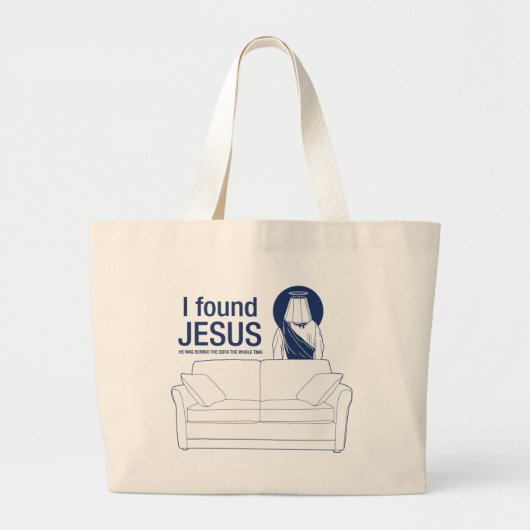 Ik vond jesus dat hij achter de bank zat. grote tote bag (Voorkant)