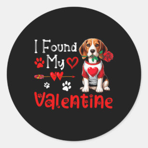 Ik vond mijn Valentijnsdag Beagle Met Bloem Zoete Ronde Sticker