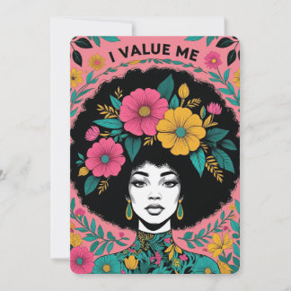 Ik waardeer mijn Afro bloemrijk empowerment kunst  Feestdagenkaart