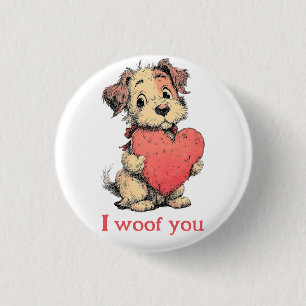 Ik waf je Vintage Puppy Hart Valentijnsdag Ronde Button 3,2 Cm