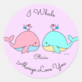 Ik walvis hou altijd van je kawaii pastel roze ronde sticker