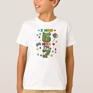 Ik was 6 Nu ben ik 7 Pixel Block Verjaardagsgraphi T-shirt