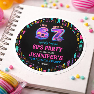Ik was 6 Nu ben ik 7 Retro Neon 7e verjaardag voor Ronde Sticker
