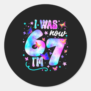 Ik was 6 nu ben ik 7 Vlinder 7e verjaardag Meisjes Ronde Sticker