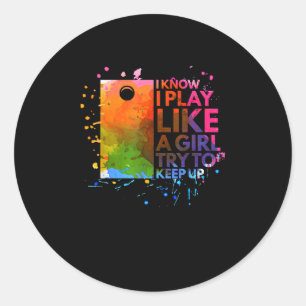 Ik weet dat ik speel als een meisje veelkleurig ma ronde sticker
