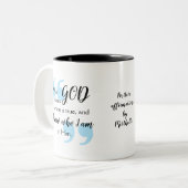 IK WEET WIE IK Christelijke bevestiging ben Tweekleurige Koffiemok (Voorkant links)