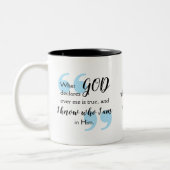 IK WEET WIE IK Christelijke bevestiging ben Tweekleurige Koffiemok (Links)