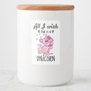 Ik wens alleen een Unicorn Voedselcontainer Etiket