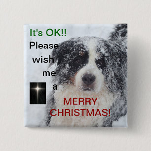 Ik wens een prettige kerstknop met schattige hond vierkante button 5,1 cm