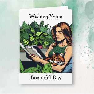 Ik wens je een mooie dag   Vrouw leest een boek Kaart