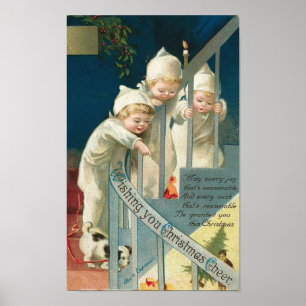 Ik wens jullie kerstkaars Kinderen, hond op het tr Poster