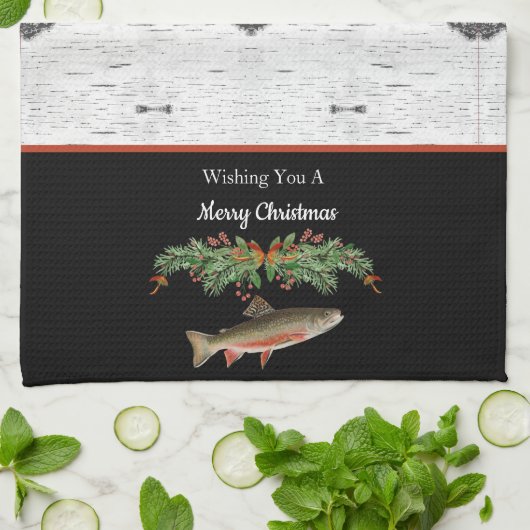 Ik wens u een prettige kerstforel theedoek (Gevouwen)