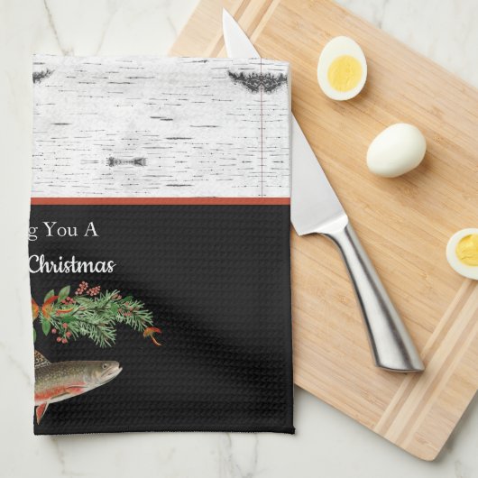 Ik wens u een prettige kerstforel theedoek (Quarter Fold)