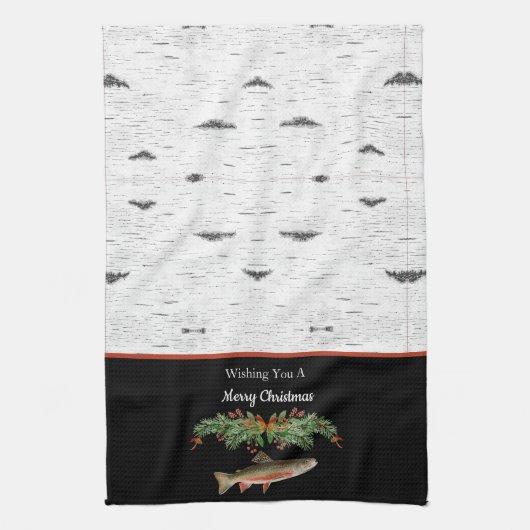 Ik wens u een prettige kerstforel theedoek (Verticaal)