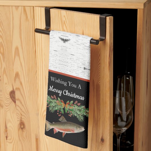 Ik wens u een prettige kerstforel theedoek (Derde Gevouwen)