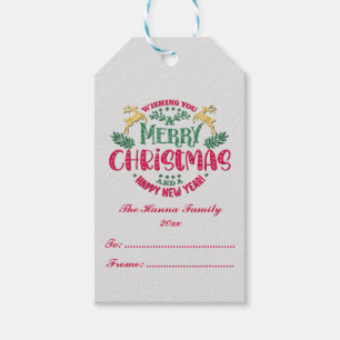 Ik wens u een vrolijk kerstfeest en een gelukkig n cadeaulabel