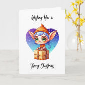 Ik wens u een vrolijk kerstfeest | Schattige elf Kaart (Gele Bloem)