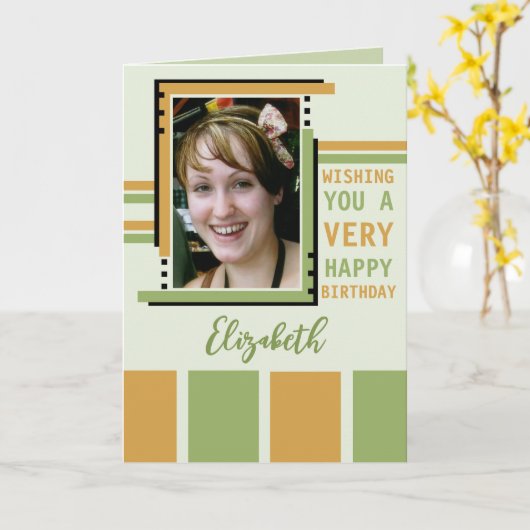 Ik wens u geluk met uw verjaardagsfoto groen goud kaart (Gele Bloem)