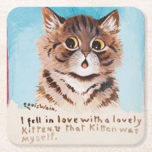 Ik werd verliefd op een lieve kitten (ik zelf) vierkante kartonnen onderzetter