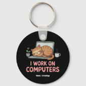 Ik werk op computers Funny Cats Computers Hallowee Sleutelhanger (Voorkant)