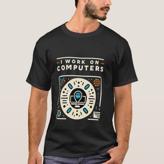 Ik werk op computers programmeur techniek codering t-shirt (Voorkant)