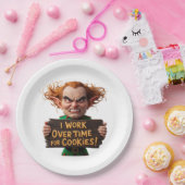 Ik werk overuren voor cookies papieren bordje (Feest)