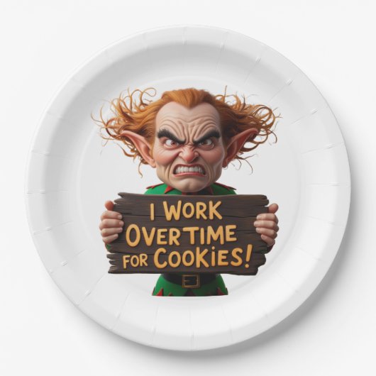 Ik werk overuren voor cookies papieren bordje (Voorkant)