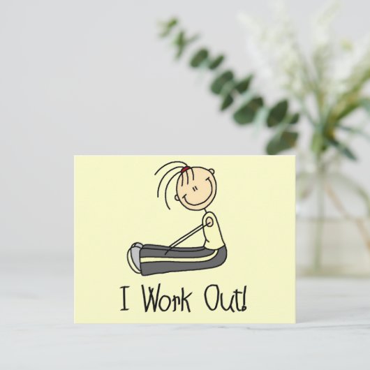 Ik werk uit Tshirts en cadeaus Briefkaart (Staand voorkant)