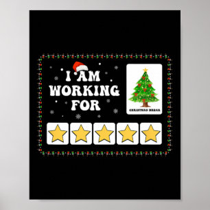 Ik werk voor kerstvakantie 5 sterren kerstboom poster