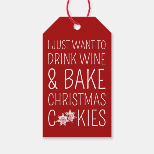 Ik wil alleen maar Drinken met wijn en kerstkoekje Cadeaulabel (Voorkant)