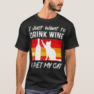 Ik wil alleen maar wijn Drinken en mijn kat grappi T-shirt