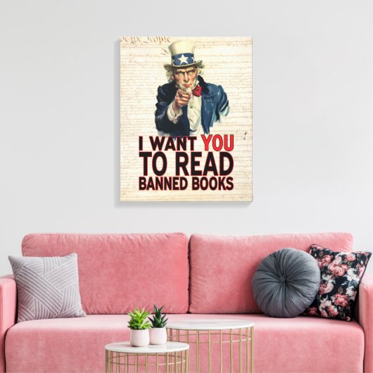 IK WIL DAT JE VERBODEN BOEKEN LEZT CANVAS AFDRUK (Insitu (Woonkamer))