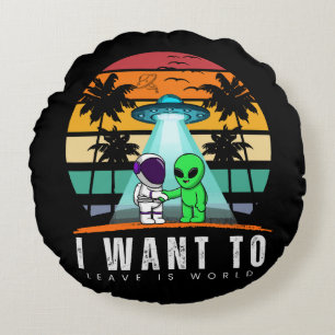 Ik wil deze wereld verlaten Alien Vintage Sunset Rond Kussen