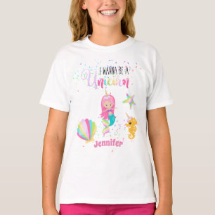 Ik wil een eenhoorn roze gouden zeemeermin meisjes t-shirt